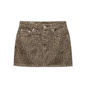 Zara NWT‎ Leopard Print Denim Mini Skirt Brown Tan Animal Print Size M thumbnail 4