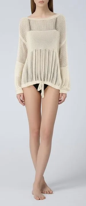 American Eagle Sweater Womens Size S Off-White Tie Front Open Knit Bohemian‎ thumbnail 1