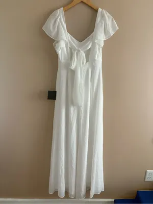 Lulus Simply Delightful White Tie-Back Flutter Sleeve Maxi Dress Size Small NWT thumbnail 4