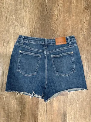 Judy Blue Indigo Frayed Hem Denim Cutoff Shorts thumbnail 4