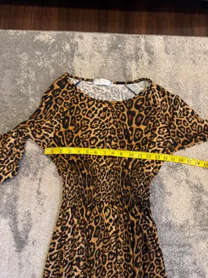 Sign Here Leopard Print Smocked Waist Midi Dress - Brown thumbnail 4