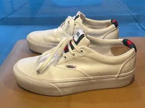 Vans White Custom Green Red Trim Stacked Sole Lace-Up Sneakers $90 VGUC Wmn 8.5 thumbnail 4