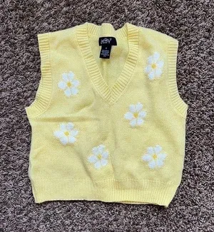 Just Polly Floral Yellow Vest Sz S thumbnail 1
