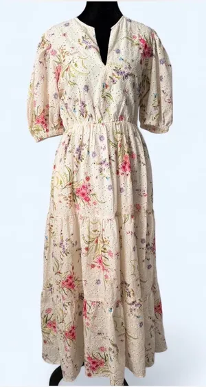 Tolani Floral Eyelet Midi Dress XS | 100% Cotton | NWT thumbnail 1