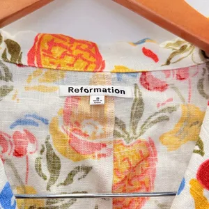 Reformation Lennie Linen Shirt Spring Summer Fruity‎ Floral Small thumbnail 3