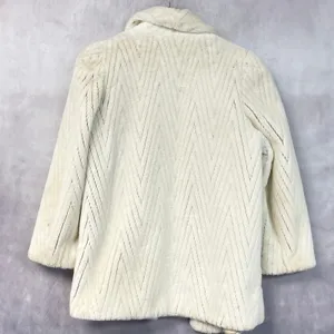Vintage Womens Faux Fur Coat L/XL? Cream Chevron Shawl Collar Mobwife Glam USA thumbnail 2