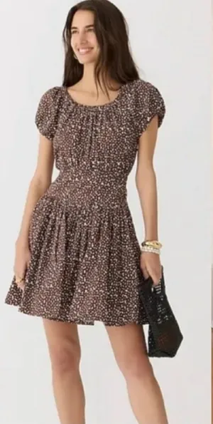 J. Crew Drop-waist cotton poplin mini dress in mocha floral Size 10 New thumbnail 1