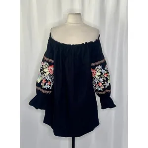 FREE PEOPLE Fleur Du Jour Mini Dress Black Floral Embroidered Off Shoulder Small thumbnail 9