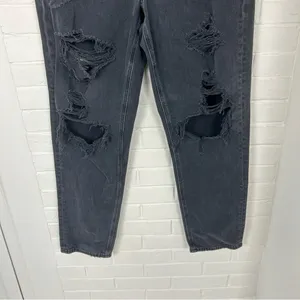 American Eagle Black Distressed Denim Mom Jeans Size 10 thumbnail 5