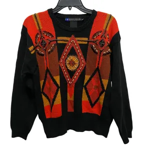I.B. Diffusion Small Y2K Knit Sweater Beaded Diamond‎ Pattern Vintage Abstract Black thumbnail 2