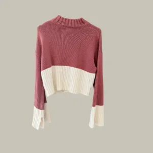 Derek Heart Womens Colorblock Mock Neck Bell Sleeve Cropped Knit Sweater Large thumbnail 2