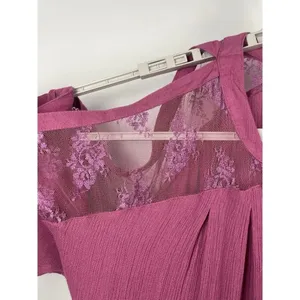 Free People Purple Pink Cold Shoulder‎ Floral Lace Sleeve Gauze Mini Dress thumbnail 4