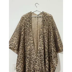 Women’s Leopard Print Fringe Kimono Gold Metallic Mesh Boho Cover-Up One Size thumbnail 4