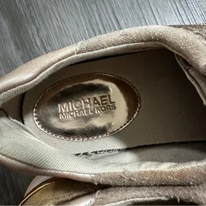 Michael Kors MK Allie Trainer Leather Pink‎ Gold Sneaker Shoes Size 8 thumbnail 6