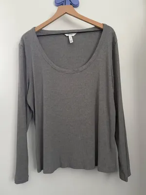 Spanx 3X Rib Long Sleeve Tee Grey Scoop Neck Minimal Office Work thumbnail 1