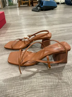 Mango Tan Strappy Square-Toe Block Heel Sandals thumbnail 3