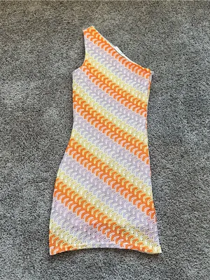Altar'd State One-Shoulder Crochet Dress in Orange, Lavender & Yellow thumbnail 2