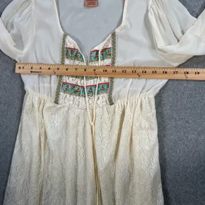Flying Tomato Mini Dress Sheer Lace Womens Small Boho Tassel Peasant Embroidered thumbnail 5