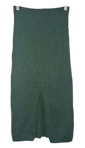 Free People Green Ribbed Knit Midi Skirt Front Slit Size S preppy fall comfy thumbnail 1