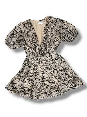 Petal & Pup‎ Eisley Leopard Print Satin Tie Front Mini Dress Tan Black 6 thumbnail 15