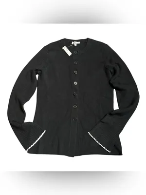 Madewell Whipstitched Longline Cardigan Merino Blend black white combo Sz L NWT thumbnail 5