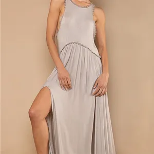 NWOT POL Sleeveless Racerback Babydoll Front Slit Maxi Dress in taupe S thumbnail 2