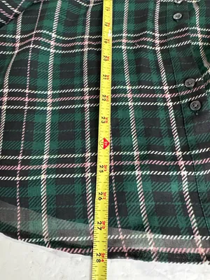 Ann Taylor sheer button front plaid puff sleeve top L professional office casual thumbnail 13