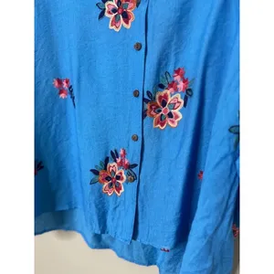 Kindred Womens Floral Embroidered Button Up Shirt Top Size‎ 1X Boho Blue Cottage thumbnail 3