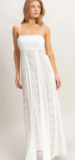 NEW HYFVE White Linen Blend Lace Panel Maxi Dress – Large thumbnail 1