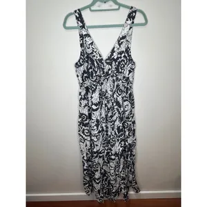 Anthropologie‎ Drama V Neck Maxi Dress Sz M Black White Open Back thumbnail 3