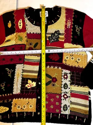 Stitches Patchwork Cardigan Embroidered Floral Boho Cottagecore Knit Sweater L thumbnail 8