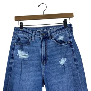 American Eagle Mom Straight Distressed Jeans Medium Wash Stretch Size 4 Regular thumbnail 2