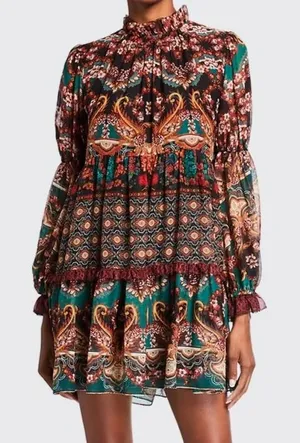 Alice + Olivia Marella Paisley Mock-Neck Blouson-Sleeve Tunic Dress Boho 4 thumbnail 1