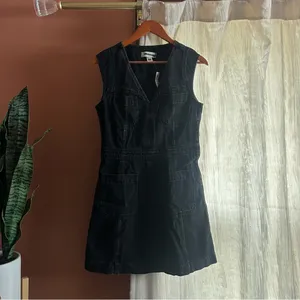 Madewell Denim Cap-Sleeve‎ Mini Dress in Tarrybrook Wash Black V-Neck NWT Size 4 thumbnail 3