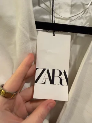 NWT ZARA Knot Front Shoulder Pad Detail Plunging V-Neck Dress White thumbnail 5