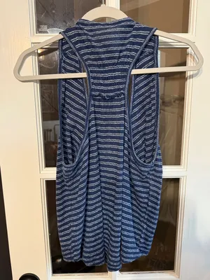 FREE PEOPLE Freida Navy Striped Embroidered Floral Surplice Top Size Medium thumbnail 7
