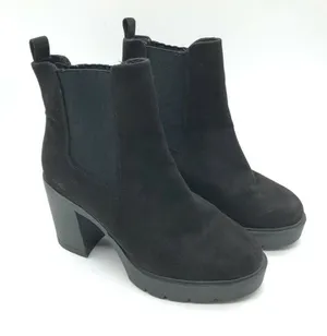 Asos Womens Ankle Chelsea Boots Block Heel Platform Faux Suede Black UK 5W US 7W thumbnail 1
