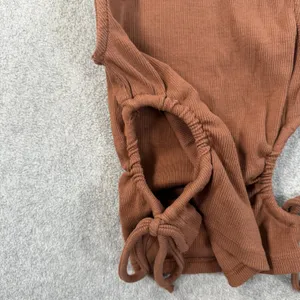 Zara Women's Small Ribbed Knit Tank Top Side Drawstring Ruched Size Brown thumbnail 3