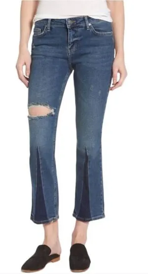 Free People‎ -01 Color-Blocked Crop Flare Jeans Women's size 27 thumbnail 1