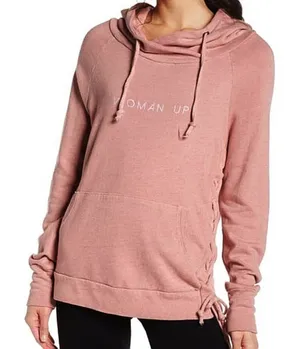 Good hYOUman Woman Up Lace-Up Hoodie Corset Asymmetric Heathered Pink Oversized thumbnail 1