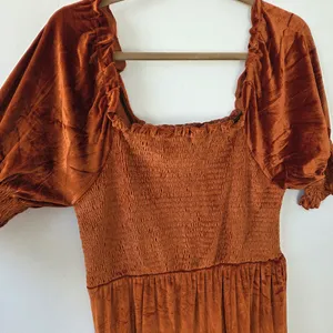 Burnt Orange Copper Velvet Maxi Dress Tiered Smocked Holiday Party Christmas M thumbnail 12