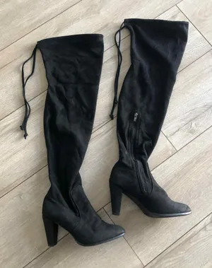 Black Over The Knee Heeled Boots Size 7.5 thumbnail 1