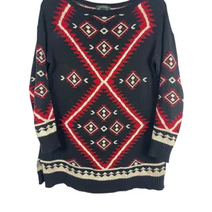 Lauren Ralph Lauren Southwestern Aztec Black Red Knit Sweater Womens M READ thumbnail 3