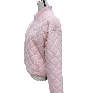 Adidas Womens Quilted Bomber Jacket Pink Full Zip Diamond Quilt IM5566‎ Size M thumbnail 6
