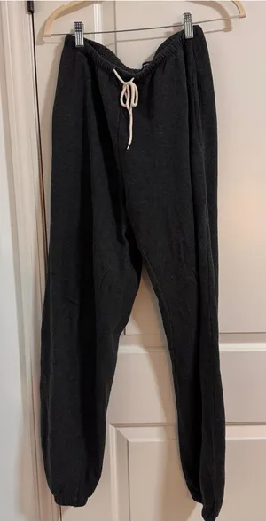 Brandy Melville Dark Grey Jogger Sweatpants with Cream Drawstring thumbnail 1
