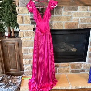 Mac Duggal Pleated Ruffle Cap Sleeve Cut Out Lace Up Gown NWT thumbnail 8