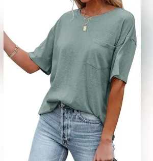 Basic Oversized Soft Green Short Sleeve T-Shirt Pocket Women’s Sz M EUC thumbnail 1