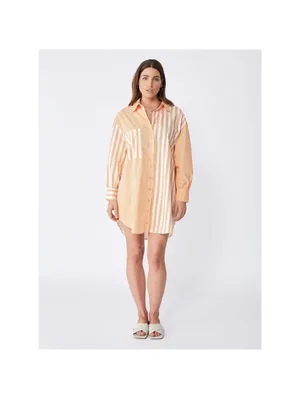 Ena Pelly Bree Cotton Shirt Dress - Melon Stripe - Size 6 thumbnail 2