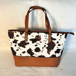 Elin & Paul Tote Bag/Brown Cowhide Print PU Leather Shoulder Bag thumbnail 1