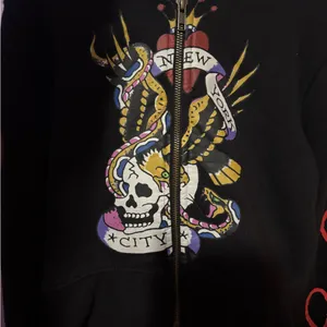 Ed Hardy cropped Black Hoodie with Skull and Wings Design thumbnail 2